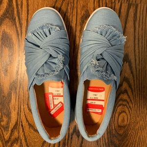 Denim-like slip ons